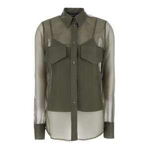 Federica Tosi Women Green Silk Shirt With Pointed Collar And Sheer Design Woman